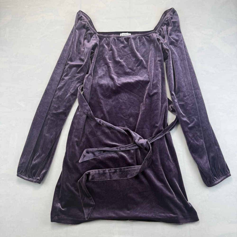 And Now This Womens XL Purple Velvet Mini Dress Long Sleeve Square Neck Belt